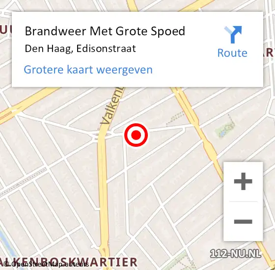 Locatie op kaart van de 112 melding: Brandweer Met Grote Spoed Naar Den Haag, Edisonstraat op 15 november 2024 11:16