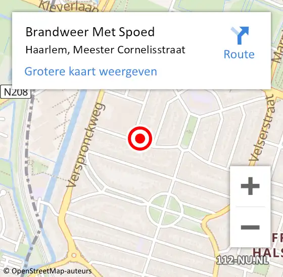 Locatie op kaart van de 112 melding: Brandweer Met Spoed Naar Haarlem, Meester Cornelisstraat op 15 november 2024 11:35