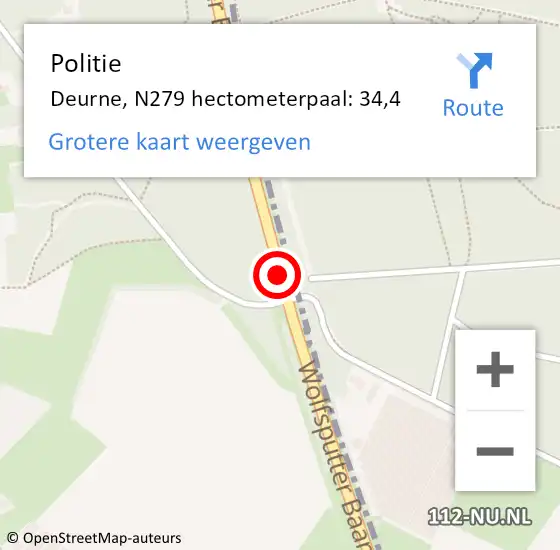 Locatie op kaart van de 112 melding: Politie Deurne, N279 hectometerpaal: 34,4 op 15 november 2024 11:49