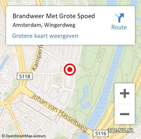 Locatie op kaart van de 112 melding: Brandweer Met Grote Spoed Naar Amsterdam, Wingerdweg op 15 november 2024 12:03