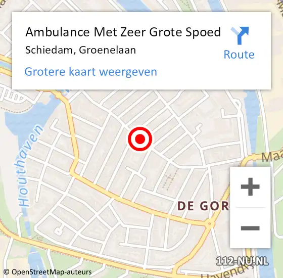 Locatie op kaart van de 112 melding: Ambulance Met Zeer Grote Spoed Naar Schiedam, Groenelaan op 15 november 2024 12:21