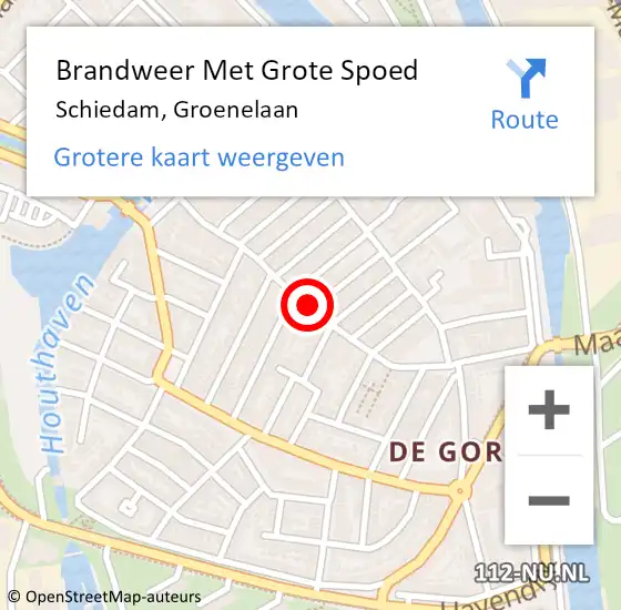 Locatie op kaart van de 112 melding: Brandweer Met Grote Spoed Naar Schiedam, Groenelaan op 15 november 2024 12:24