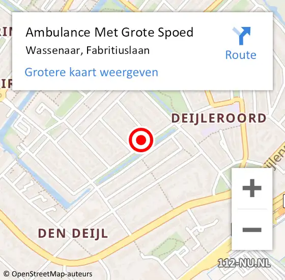 Locatie op kaart van de 112 melding: Ambulance Met Grote Spoed Naar Wassenaar, Fabritiuslaan op 15 november 2024 12:47