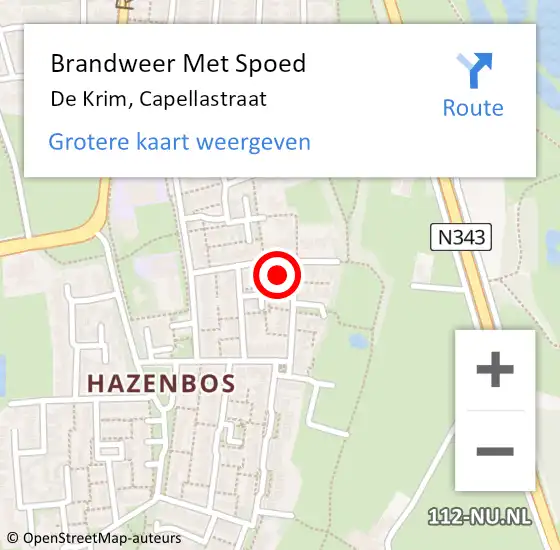 Locatie op kaart van de 112 melding: Brandweer Met Spoed Naar De Krim, Capellastraat op 15 november 2024 12:52