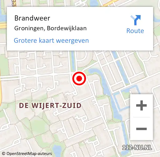 Locatie op kaart van de 112 melding: Brandweer Groningen, Bordewijklaan op 15 november 2024 12:58