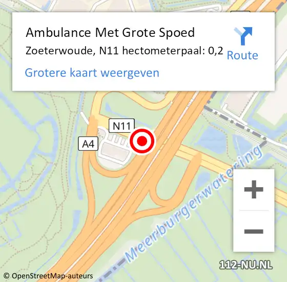 Locatie op kaart van de 112 melding: Ambulance Met Grote Spoed Naar Zoeterwoude, N11 hectometerpaal: 0,2 op 15 november 2024 13:03