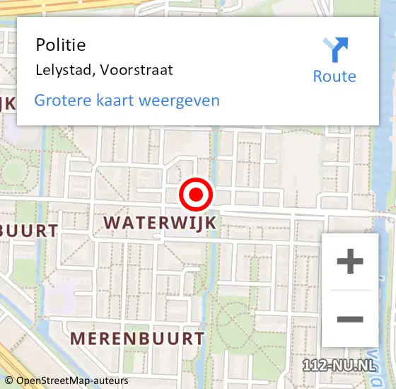 Locatie op kaart van de 112 melding: Politie Lelystad, Voorstraat op 15 november 2024 13:08