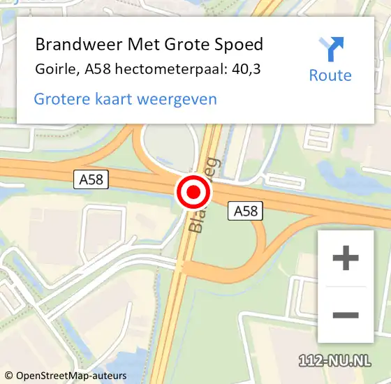 Locatie op kaart van de 112 melding: Brandweer Met Grote Spoed Naar Goirle, A58 hectometerpaal: 40,3 op 15 november 2024 13:22