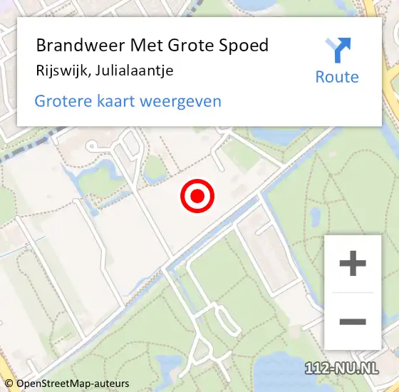 Locatie op kaart van de 112 melding: Brandweer Met Grote Spoed Naar Rijswijk, Julialaantje op 15 november 2024 13:24