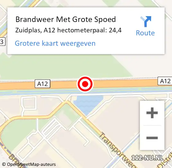 Locatie op kaart van de 112 melding: Brandweer Met Grote Spoed Naar Zuidplas, A12 hectometerpaal: 24,4 op 15 november 2024 13:55