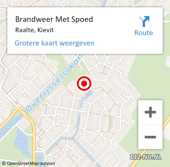 Locatie op kaart van de 112 melding: Brandweer Met Spoed Naar Raalte, Kievit op 15 november 2024 14:01