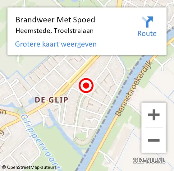 Locatie op kaart van de 112 melding: Brandweer Met Spoed Naar Heemstede, Troelstralaan op 15 november 2024 14:05