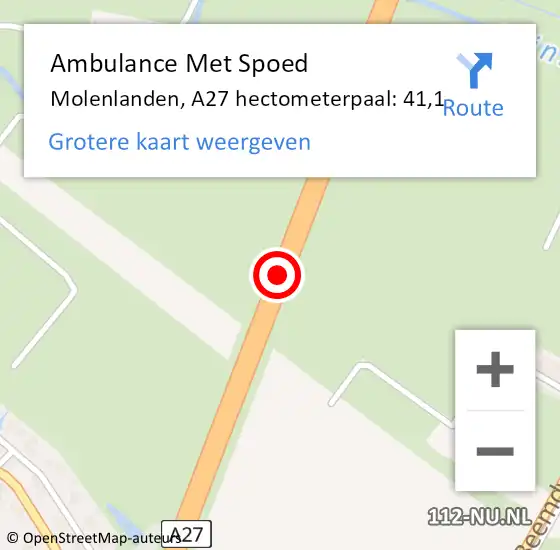 Locatie op kaart van de 112 melding: Ambulance Met Spoed Naar Molenlanden, A27 hectometerpaal: 41,1 op 15 november 2024 14:25