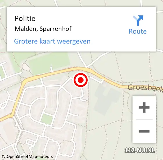 Locatie op kaart van de 112 melding: Politie Malden, Sparrenhof op 15 november 2024 14:26