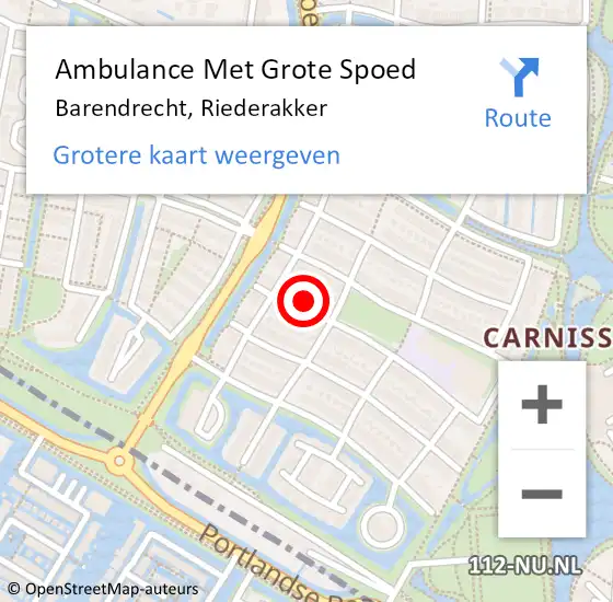 Locatie op kaart van de 112 melding: Ambulance Met Grote Spoed Naar Barendrecht, Riederakker op 15 november 2024 14:37