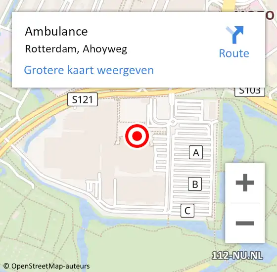 Locatie op kaart van de 112 melding: Ambulance Rotterdam, Ahoyweg op 15 november 2024 14:50