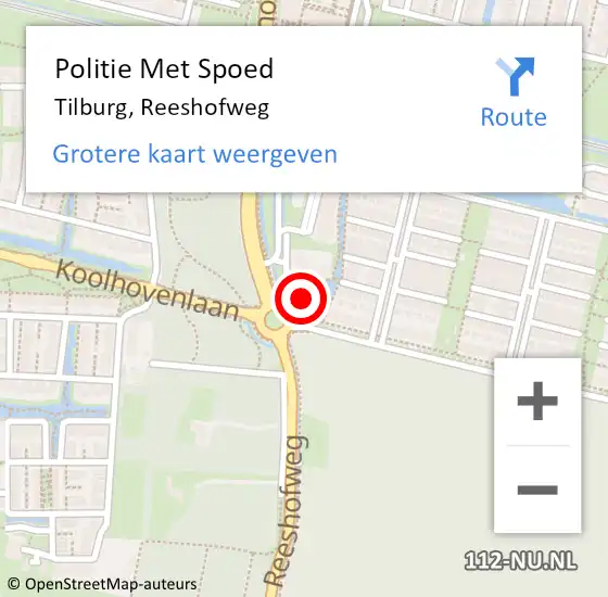 Locatie op kaart van de 112 melding: Politie Met Spoed Naar Tilburg, Reeshofweg op 15 november 2024 15:03