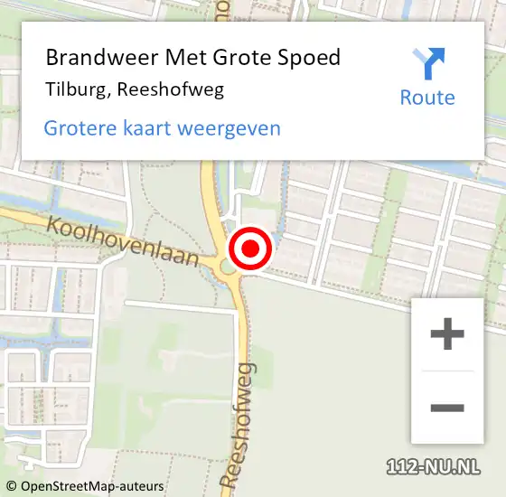 Locatie op kaart van de 112 melding: Brandweer Met Grote Spoed Naar Tilburg, Reeshofweg op 15 november 2024 15:03