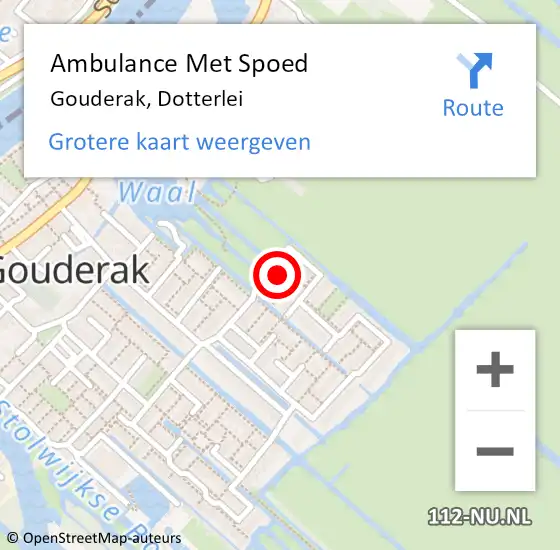 Locatie op kaart van de 112 melding: Ambulance Met Spoed Naar Gouderak, Dotterlei op 15 november 2024 15:56