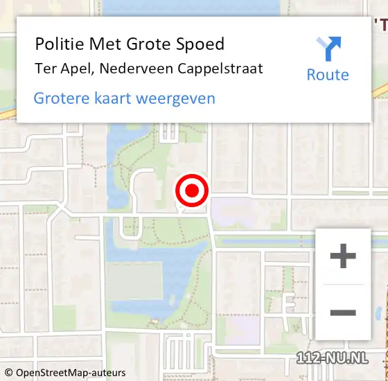 Locatie op kaart van de 112 melding: Politie Met Grote Spoed Naar Ter Apel, Nederveen Cappelstraat op 15 november 2024 15:58