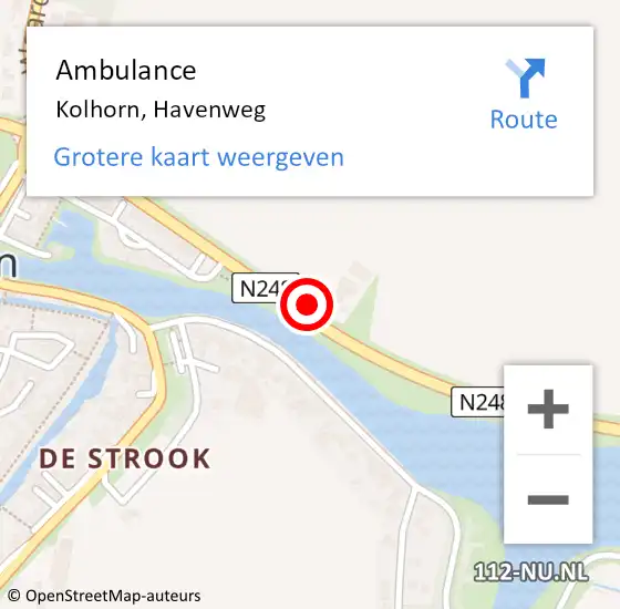 Locatie op kaart van de 112 melding: Ambulance Kolhorn, Havenweg op 15 november 2024 16:23