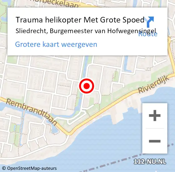 Locatie op kaart van de 112 melding: Trauma helikopter Met Grote Spoed Naar Sliedrecht, Burgemeester van Hofwegensingel op 15 november 2024 16:24