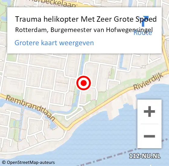 Locatie op kaart van de 112 melding: Trauma helikopter Met Zeer Grote Spoed Naar Rotterdam, Burgemeester van Hofwegensingel op 15 november 2024 16:32