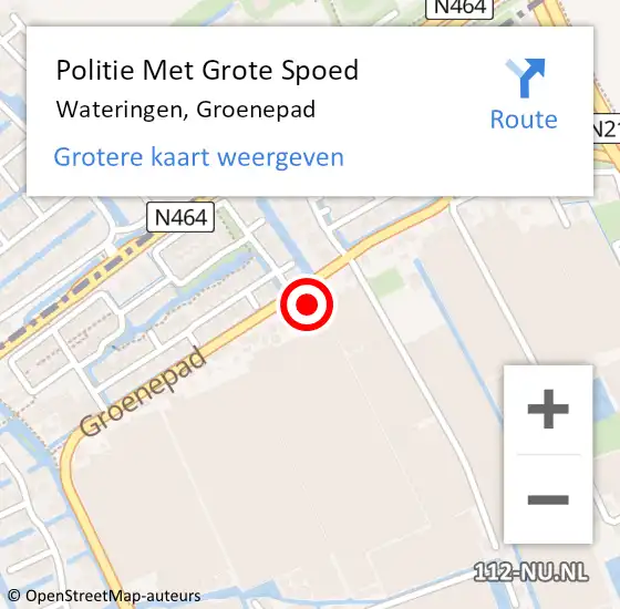 Locatie op kaart van de 112 melding: Politie Met Grote Spoed Naar Wateringen, Groenepad op 15 november 2024 16:32