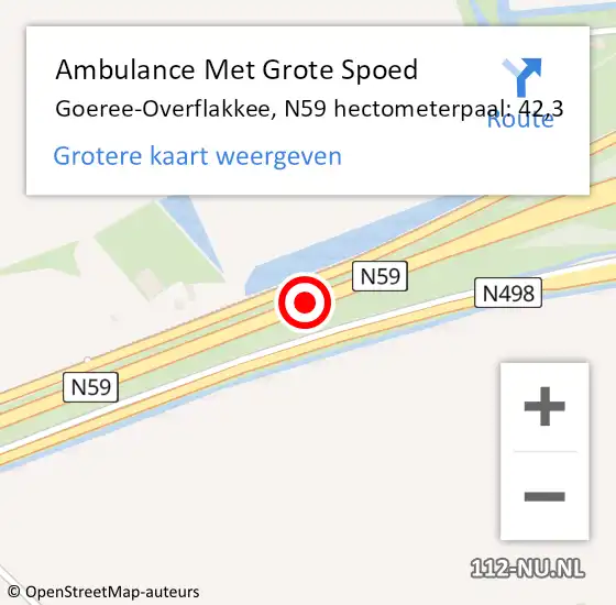 Locatie op kaart van de 112 melding: Ambulance Met Grote Spoed Naar Goeree-Overflakkee, N59 hectometerpaal: 42,3 op 15 november 2024 16:39