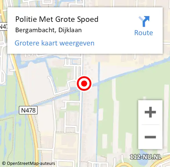 Locatie op kaart van de 112 melding: Politie Met Grote Spoed Naar Bergambacht, Dijklaan op 15 november 2024 16:58