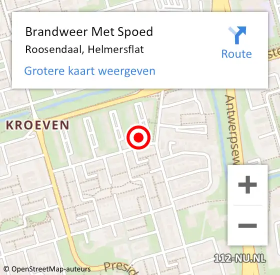 Locatie op kaart van de 112 melding: Brandweer Met Spoed Naar Roosendaal, Helmersflat op 15 november 2024 16:59