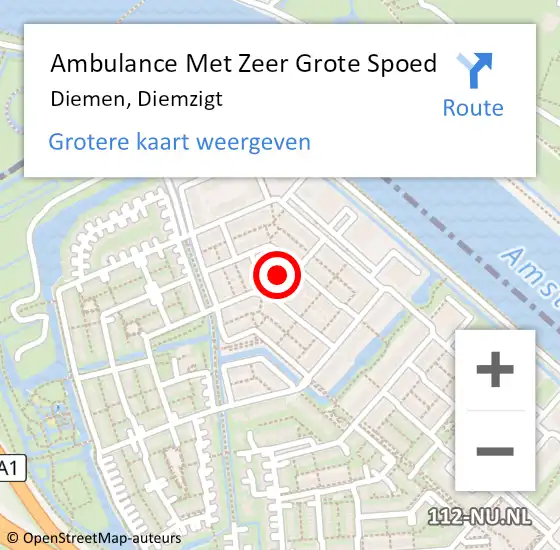 Locatie op kaart van de 112 melding: Ambulance Met Zeer Grote Spoed Naar Diemen, Diemzigt op 15 november 2024 17:00