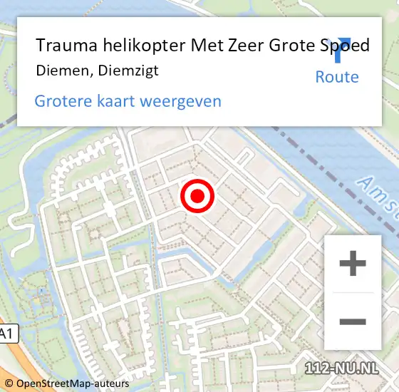 Locatie op kaart van de 112 melding: Trauma helikopter Met Zeer Grote Spoed Naar Diemen, Diemzigt op 15 november 2024 17:01