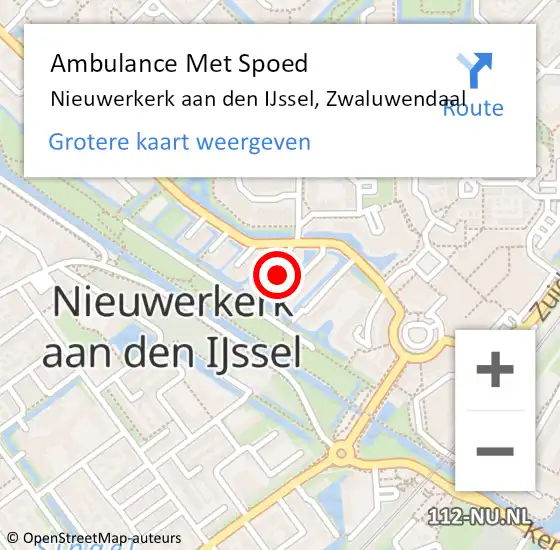 Locatie op kaart van de 112 melding: Ambulance Met Spoed Naar Nieuwerkerk aan den IJssel, Zwaluwendaal op 15 november 2024 17:12