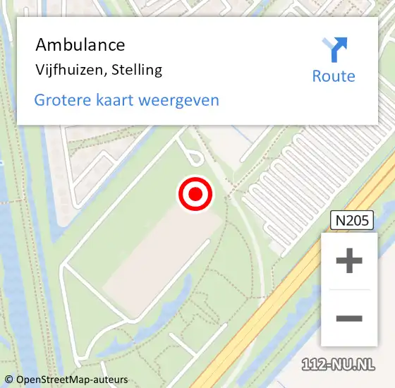 Locatie op kaart van de 112 melding: Ambulance Vijfhuizen, Stelling op 15 november 2024 17:12