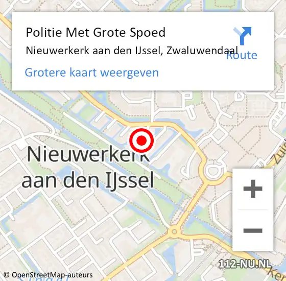 Locatie op kaart van de 112 melding: Politie Met Grote Spoed Naar Nieuwerkerk aan den IJssel, Zwaluwendaal op 15 november 2024 17:13