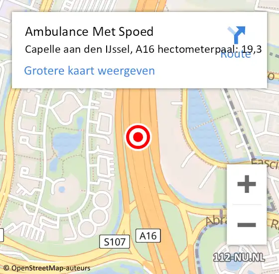 Locatie op kaart van de 112 melding: Ambulance Met Spoed Naar Capelle aan den IJssel, A16 hectometerpaal: 19,3 op 15 november 2024 17:19