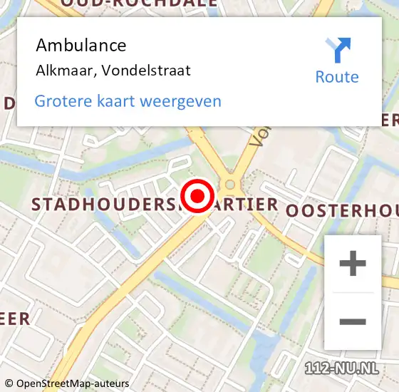 Locatie op kaart van de 112 melding: Ambulance Alkmaar, Vondelstraat op 15 november 2024 17:34