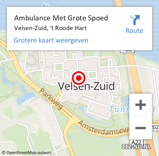 Locatie op kaart van de 112 melding: Ambulance Met Grote Spoed Naar Velsen-Zuid, 't Roode Hart op 15 november 2024 17:40