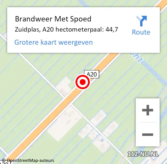 Locatie op kaart van de 112 melding: Brandweer Met Spoed Naar Zuidplas, A20 hectometerpaal: 44,7 op 15 november 2024 18:06