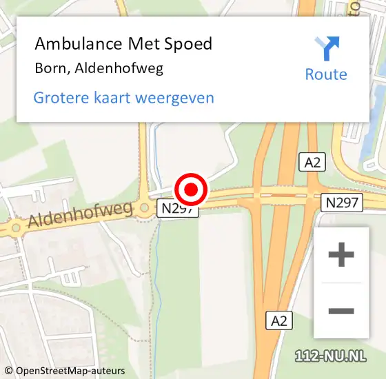 Locatie op kaart van de 112 melding: Ambulance Met Spoed Naar Born, Aldenhofweg op 15 november 2024 18:27