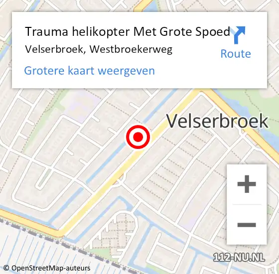 Locatie op kaart van de 112 melding: Trauma helikopter Met Grote Spoed Naar Velserbroek, Westbroekerweg op 15 november 2024 18:34