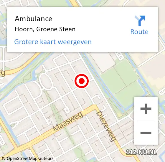 Locatie op kaart van de 112 melding: Ambulance Hoorn, Groene Steen op 15 november 2024 18:34