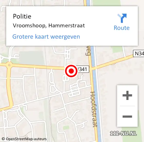 Locatie op kaart van de 112 melding: Politie Vroomshoop, Hammerstraat op 15 november 2024 18:38