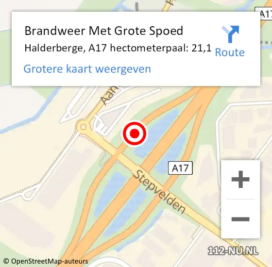 Locatie op kaart van de 112 melding: Brandweer Met Grote Spoed Naar Halderberge, A17 hectometerpaal: 21,1 op 15 november 2024 18:51