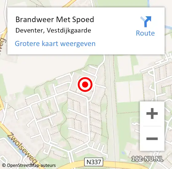 Locatie op kaart van de 112 melding: Brandweer Met Spoed Naar Deventer, Vestdijkgaarde op 15 november 2024 18:55