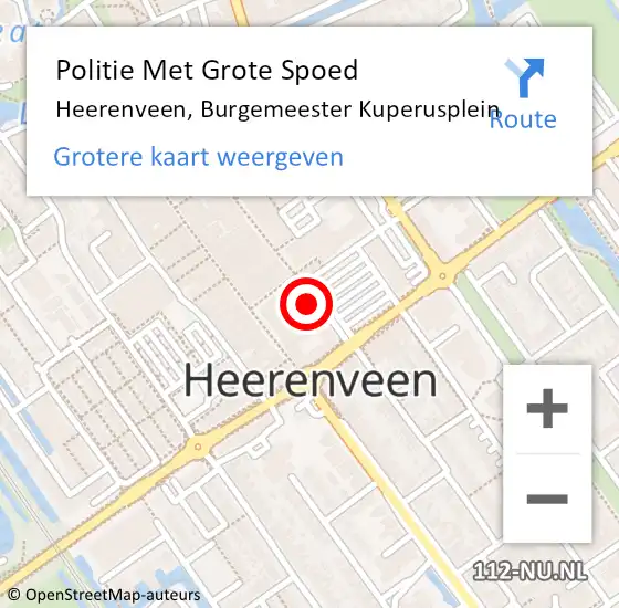 Locatie op kaart van de 112 melding: Politie Met Grote Spoed Naar Heerenveen, Burgemeester Kuperusplein op 15 november 2024 19:36