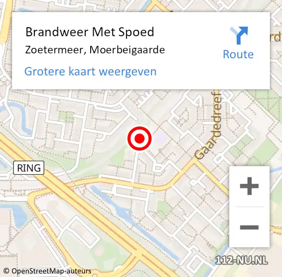 Locatie op kaart van de 112 melding: Brandweer Met Spoed Naar Zoetermeer, Moerbeigaarde op 15 november 2024 20:00