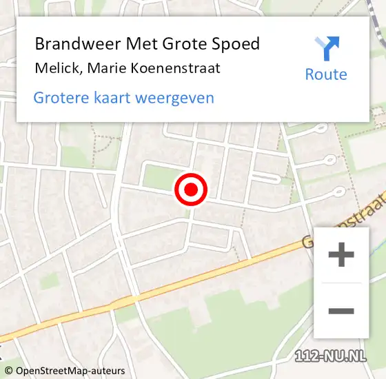 Locatie op kaart van de 112 melding: Brandweer Met Grote Spoed Naar Melick, Marie Koenenstraat op 15 november 2024 20:50