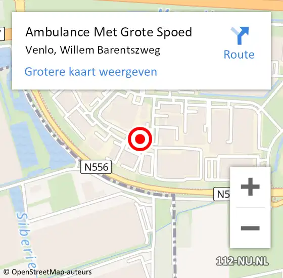 Locatie op kaart van de 112 melding: Ambulance Met Grote Spoed Naar Venlo, Willem Barentszweg op 15 november 2024 21:02